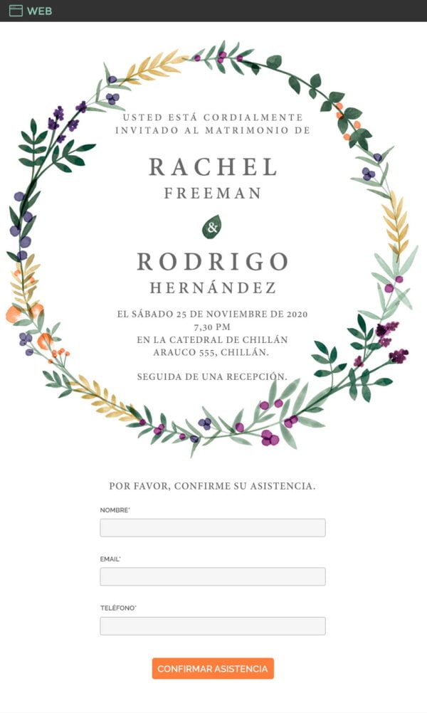 Modelo Rachel | Invitaciones Digitales de Boda para Whatsapp